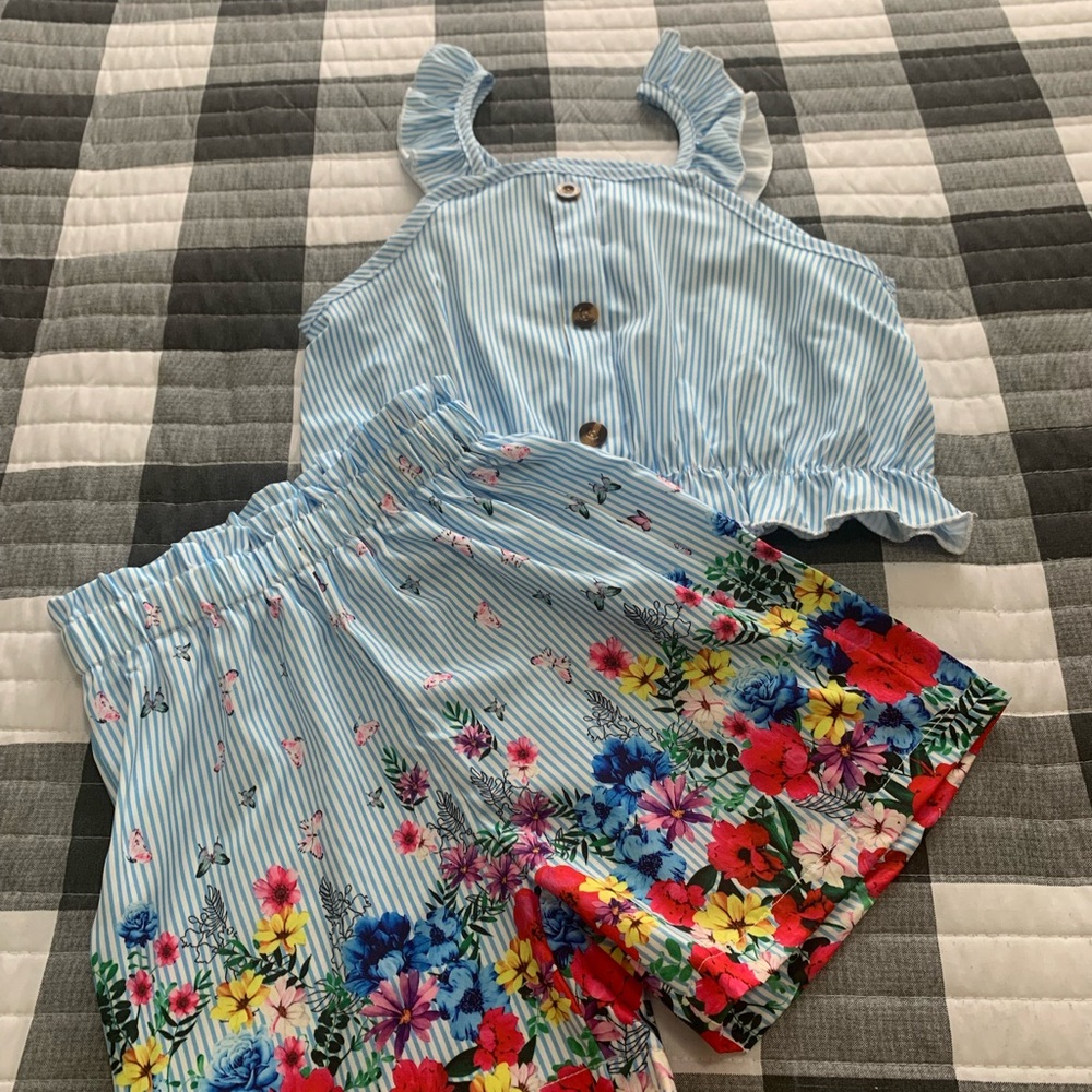 Striped Floral Two-Piece Set